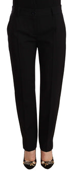 Black Mid Waist Skinny Trouser Wool Pants