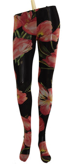 Black Floral Print Nylon Tights Stockings