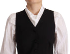 Black Button Down Sleeveless Vest Viscose Top
