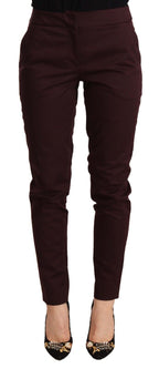 Maroon Mid Waist Skinny Women Trouser Pants