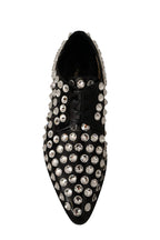 Black Leather Crystals Lace Up Formal Shoes