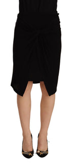 Black High Waist Pencil Knee Length Viscose Skirt