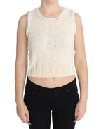 Beige Cotton Blend Knitted Sleeveless Sweater