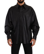 Black Leather Button Down Men Collared Jacket