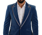 Blue SICILIA Velvet Slim Fit 2 Piece Suit