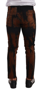 Black Brown Tie Dye Cotton Skinny Denim Jeans