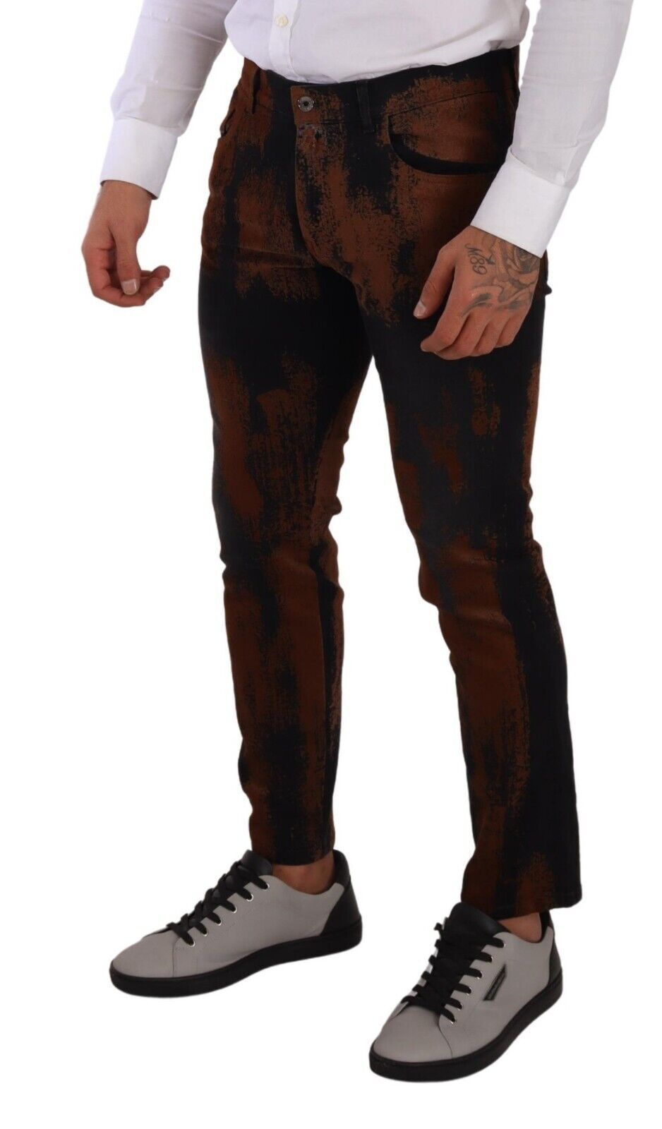 Black Brown Tie Dye Cotton Skinny Denim Jeans
