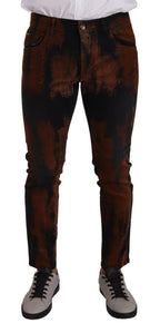 Black Brown Tie Dye Cotton Skinny Denim Jeans