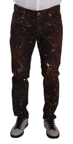 Brown Splash Color Cotton Regular Denim Jeans