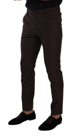 Brown Striped Wool Formal Trouser Dress Pants