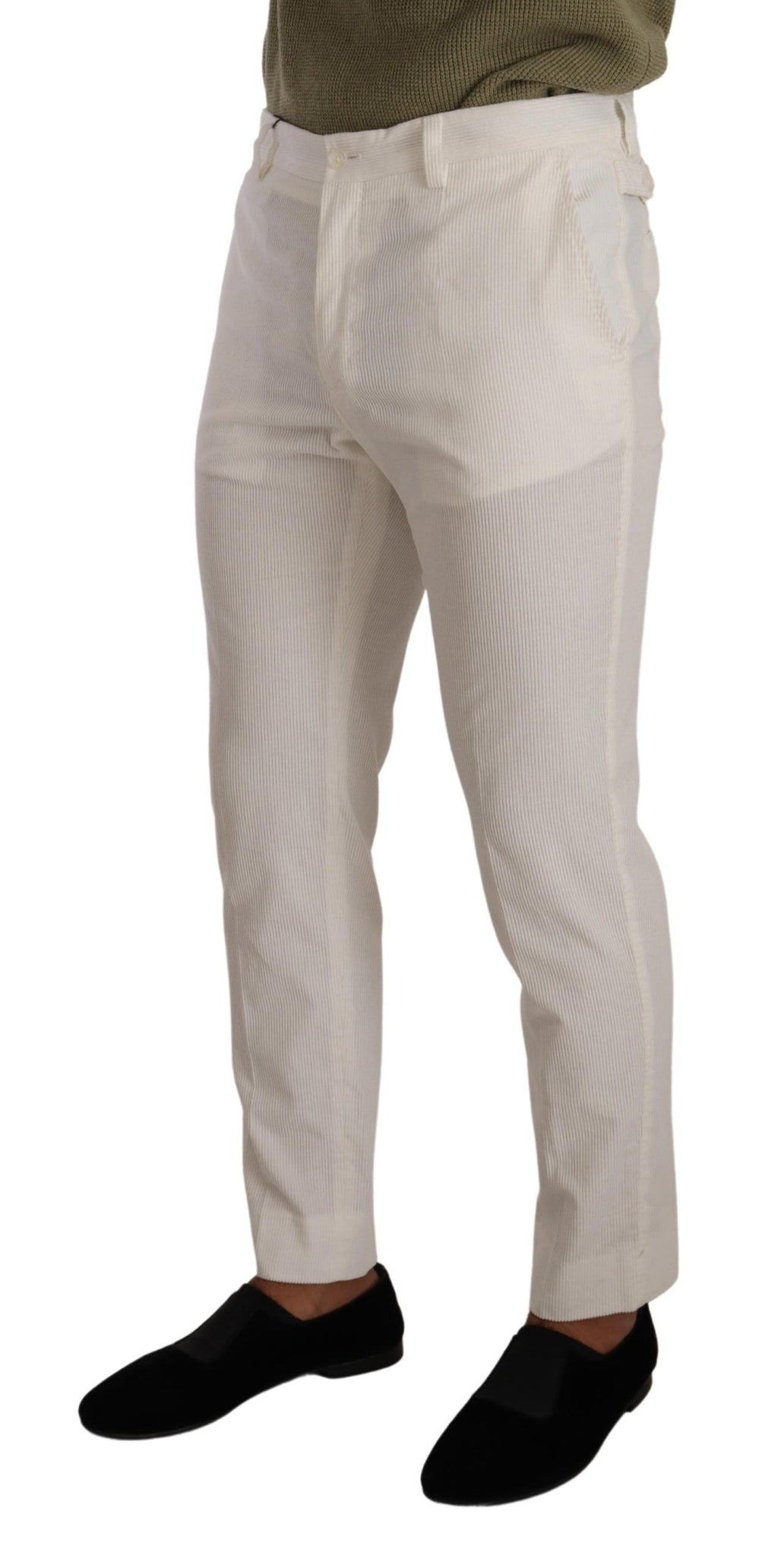 White Cotton Skinny Corduroy Trouser Pants
