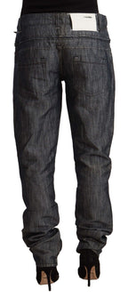 Dark Gray Ramie Mid Wide Waist Straight Denim Jeans