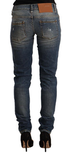 Blue Washed Cotton Mid Waist Skinny Denim Jeans