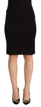 Black High Waist Viscose Knee Length Pencil Cut Skirt