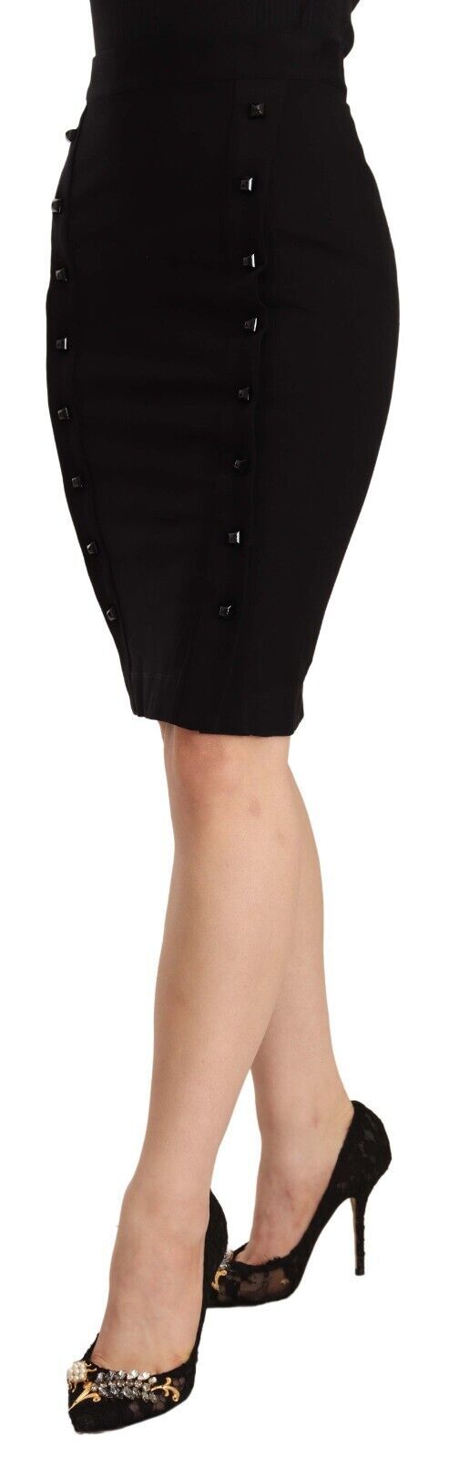 Black High Waist Viscose Knee Length Pencil Cut Skirt