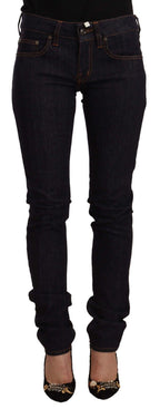 Black Mid Waist Cotton Denim Skinny Jeans