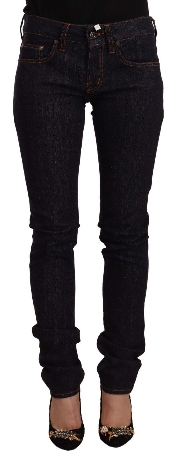 Black Mid Waist Cotton Denim Skinny Jeans
