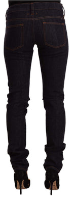 Black Mid Waist Cotton Denim Skinny Jeans