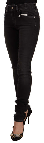 Black Washed Mid Waist Cotton Skinny Slim Fit Jeans