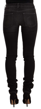 Black Washed Mid Waist Cotton Skinny Slim Fit Jeans