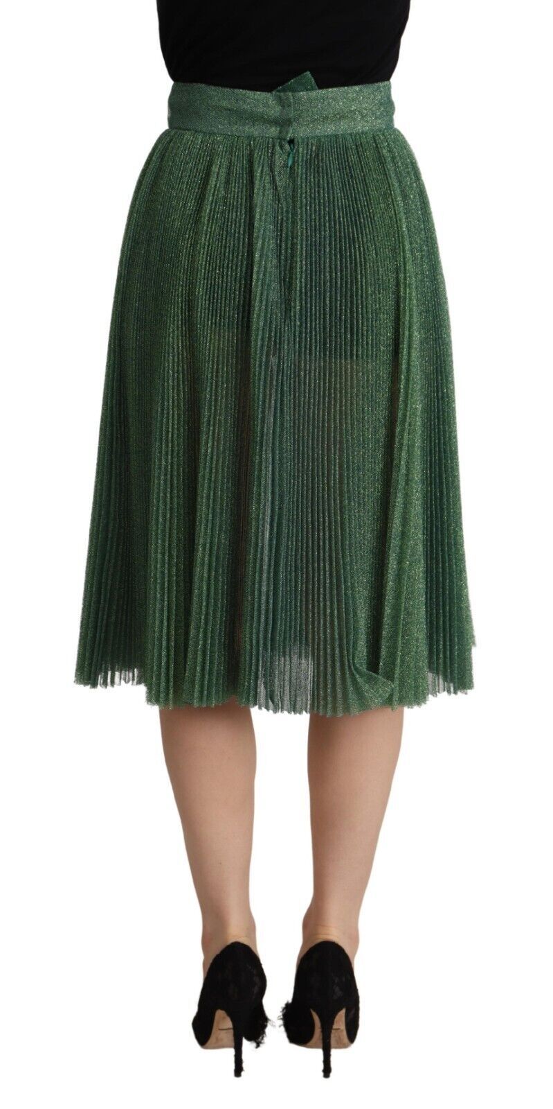 Metallic Green High Waist A-line Pleated Skirt