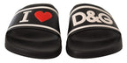 Black Leather I Love D&G Slides Sandals