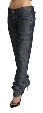 Dark Gray Ramie Mid Wide Waist Straight Denim Jeans