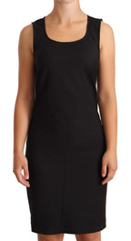 Black Cotton Blend Sleeveless Knee Length Sheath Dress