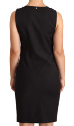 Black Cotton Blend Sleeveless Knee Length Sheath Dress