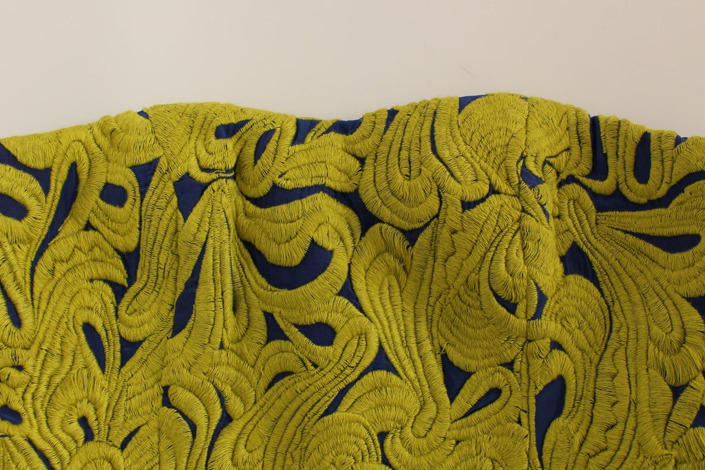 Blue Yellow Strapless Bubble Mini Shift Dress