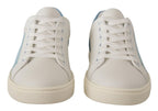 White Blue Leather Low Top Sneakers Shoes