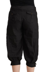 Black Viscose Cropped Harem Pants