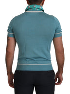 Blue Silk Polo Top Mens V-neck  T-shirt