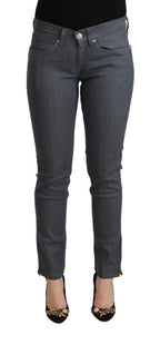 Gray Cotton Low Waist Skinny Denim Jeans
