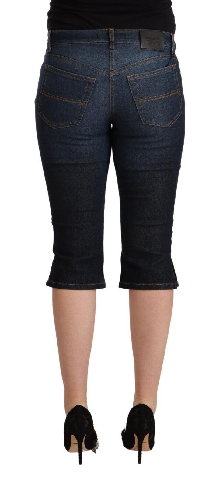 Blue Cotton Stretch Low Waist Slim Capri Denim Jeans