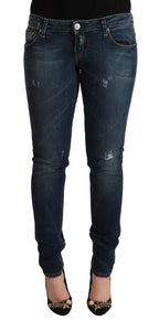 Blue Washed Low Waist Slim Fit Denim Jeans