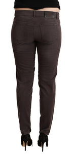 Brown Cotton Low Waist Slim Fit Pants