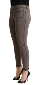 Gray Cotton Mid Waist Stretch Leggings Cropped Pants