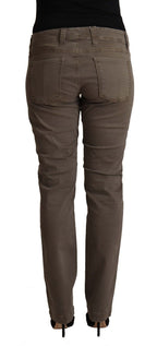 Brown Cotton Low Waist Skinny Casual Jeans