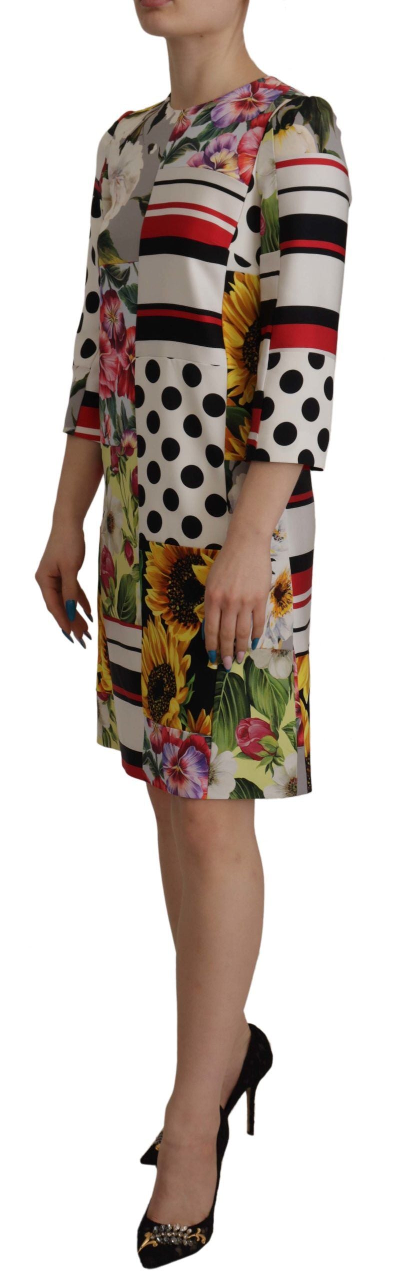 Multicolor Charmeuse Floral Sheath Jaquard Pachwork Dress