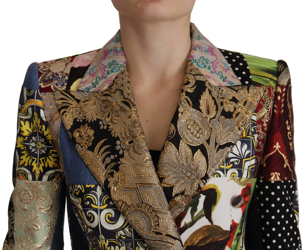 Multicolor Double-Breasted Patchwork Jacquard Blazer Jacket