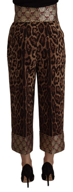 Brown Leopard Gold Jacquard High Waist Pants