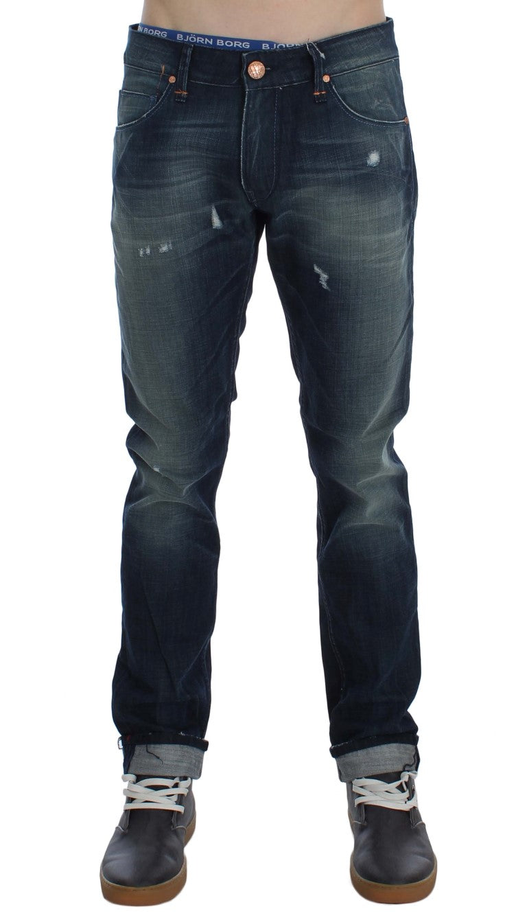 Blue Wash Cotton Denim Slim Fit Jeans