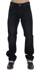 Blue Wash Cotton Denim Straight Fit Jeans
