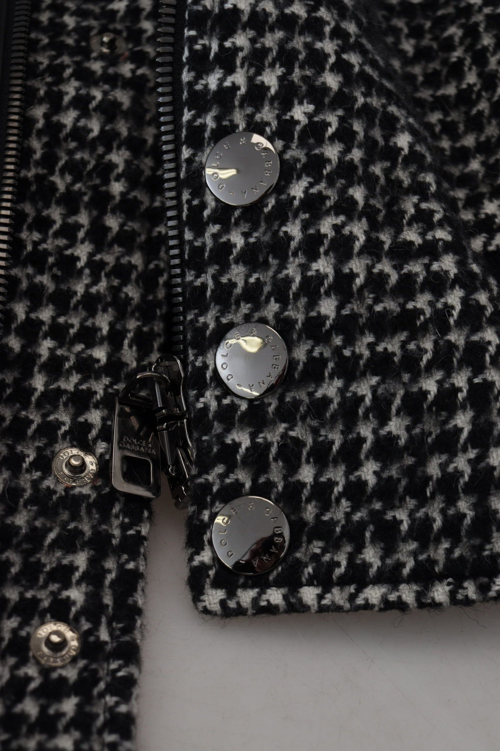 Black Houndstooth Polyester Bomber Jacket