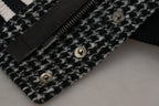 Black Houndstooth Polyester Bomber Jacket