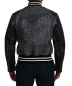 Black Houndstooth Polyester Bomber Jacket