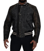Black Houndstooth Polyester Bomber Jacket