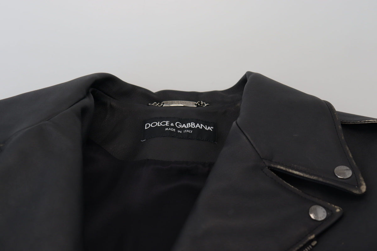 Black Leather Biker Coat Zipper Jacket