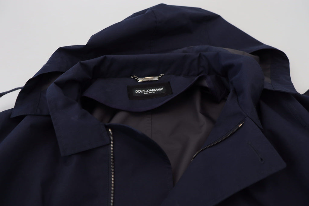 Blue Hooded Double Breasted Coat Jacket